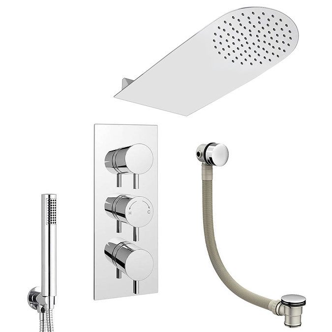 Cruze Modern Shower Package (Fixed Head, Round Handset + Overflow Bath Filler)