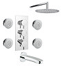 Cruze Modern Thermostatic Shower Package - Fixed Rainfall Head, 4 Body Jets & Bath Spout