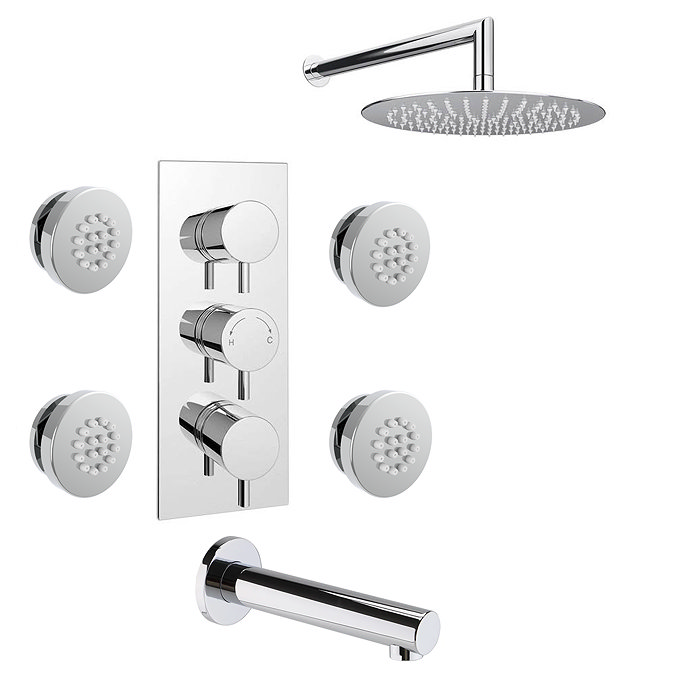 Cruze Modern Shower Package (Fixed Shower Head, 4 Body Jets + Bath Spout)