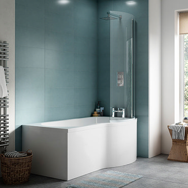 Cruze P Shaped Shower Bath - 1500mm with Screen & Panel  Profile Large Image