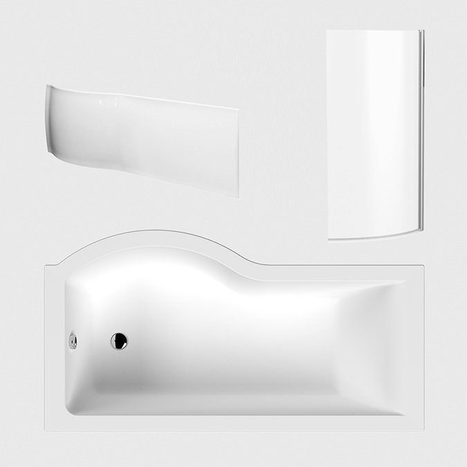 Cruze P Shaped Shower Bath - 1600mm with Screen + Panel