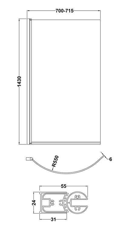 Cruze P Shaped Shower Bath - 1600mm with Screen + Panel