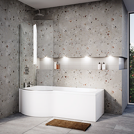 Cruze P Shaped Shower Bath - 1600mm with Screen + Panel