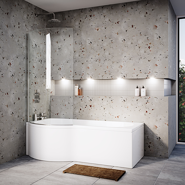 Cruze P Shaped Shower Bath - 1600mm with Screen + Panel