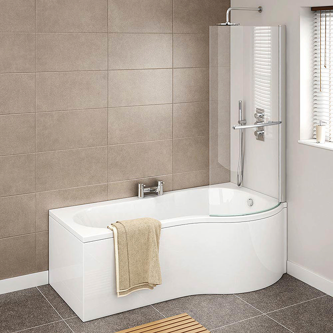 Cruze P Shaped Shower Bath - 1700mm Inc. Screen with Rail + Panel  Profile Large Image