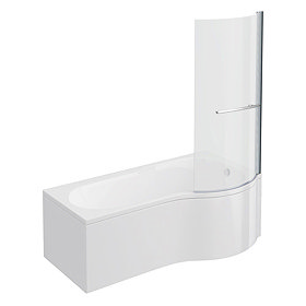 Cruze RH P Shaped Shower Bath - 1700mm inc. Screen with Rail + Panel Large Image