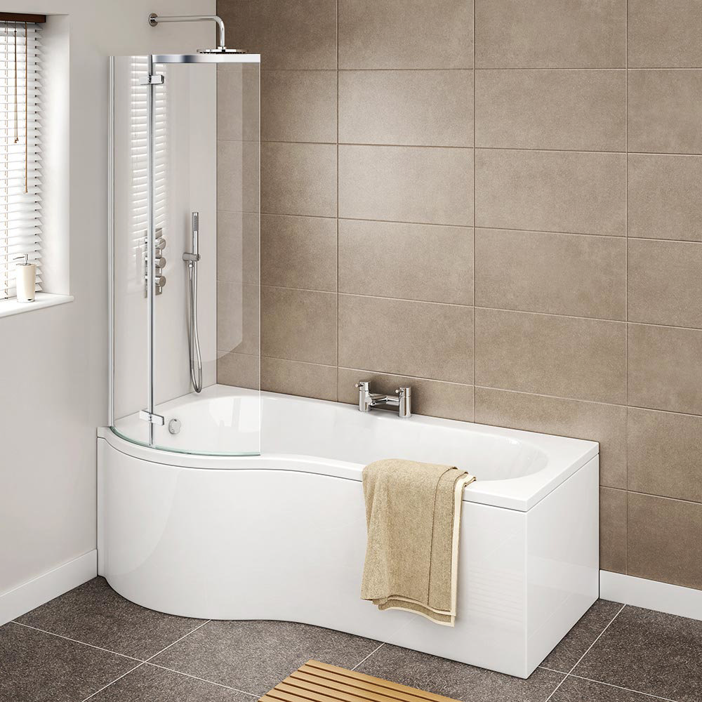 P shaped bath online screen with towel rail