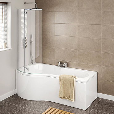 Cruze P Shaped Shower Bath - 1700mm with Screen + Panel