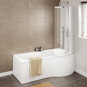 Cruze P Shaped Shower Bath - 1700mm with Hinged Screen & Panel