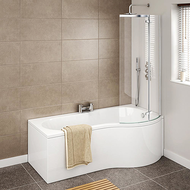 Cruze P Shaped Shower Bath - 1700mm with Screen + Panel