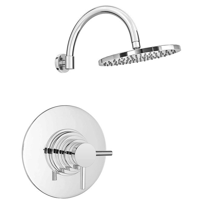 Cruze Round Concealed Dual Thermostatic Shower Valve with 200mm Head + Round Curved Arm Large Image