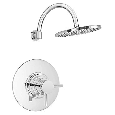 Cruze Round Concealed Dual Thermostatic Shower Valve with 200mm Head + Round Curved Arm  Profile Lar