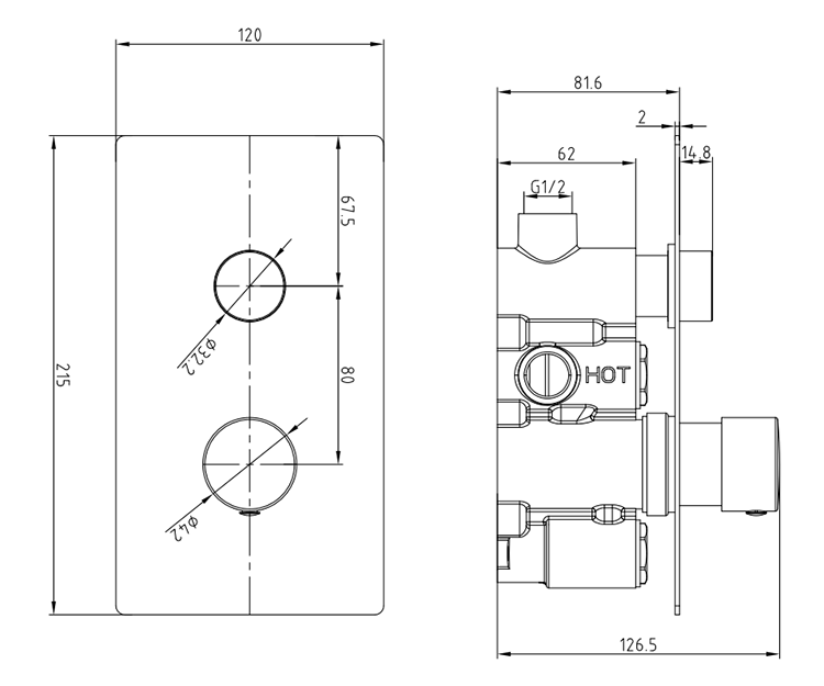 Cruze Round Concealed Push-Button Valve + Rainfall Shower Head