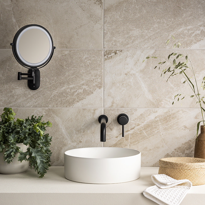 Cruze Round Illuminated Wall Mounted Cosmetic Mirror - Matt Black
