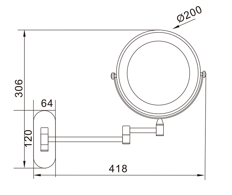 Cruze Round Illuminated Wall Mounted Cosmetic Mirror - Matt Black