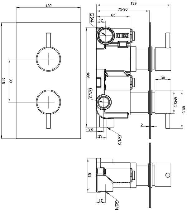 Cruze Round Modern Shower System with Handset, 4 Body Jets + 200mm