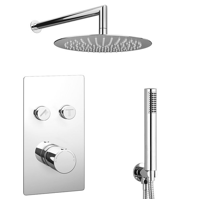 Cruze Round Push-Button Shower Valve Pack with Handset + Rainfall Shower Head Large Image