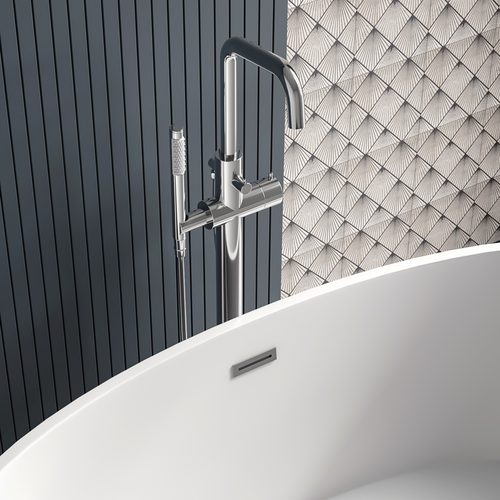 Cruze Round Thermostatic Floor Mounted Freestanding Bath Shower Mixer