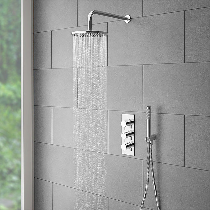 Cruze Round Triple Thermostatic Valve with Round Shower Head + Handset