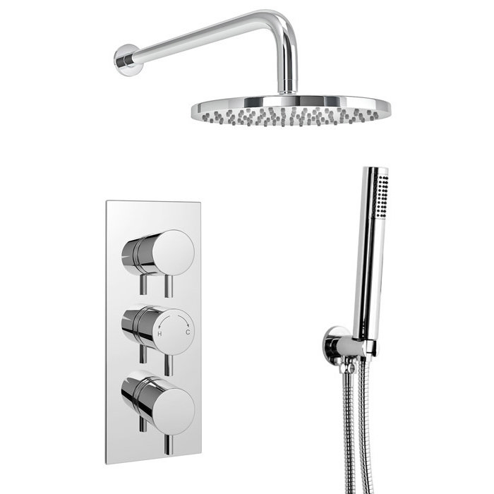 Cruze Round Triple Thermostatic Valve with Round Shower Head + Handset  Profile Large Image