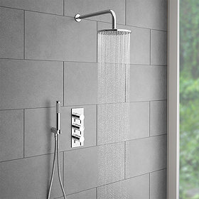 Cruze Round Triple Thermostatic Valve with Round Shower Head + Handset Large Image