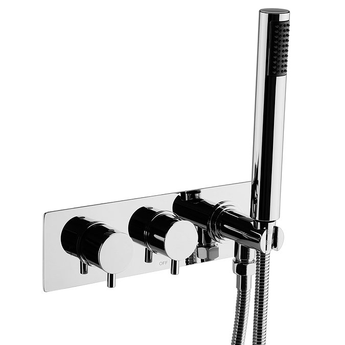 Cruze Round Wall Mounted Thermostatic Shower Valve with Handset + 300mm Fixed Shower Head  Feature L