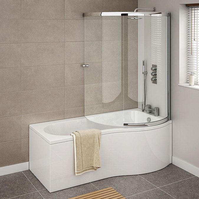 Cruze Shower Bath Enclosure - 1700mm P-Shaped Inc. Screen + Panel  Feature Large Image