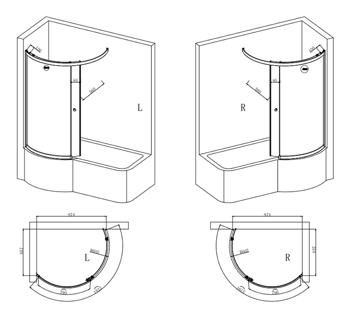 Cruze Shower Bath Enclosure - 1700mm P-Shaped incl. Screen & Panel