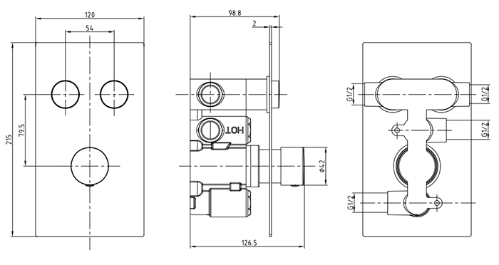 Cruze Twin Modern Round Push-Button Shower Valve with 2 Outlets