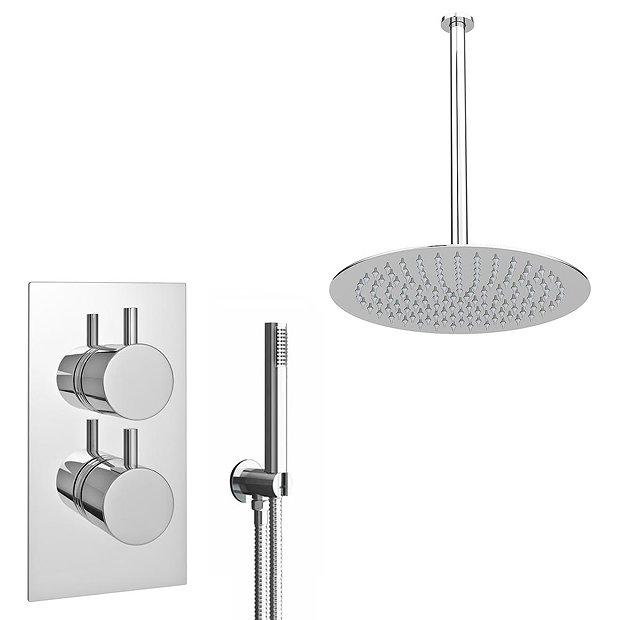 Cruze Twin Shower Valve Inc. Outlet Elbow, Handset & Ultra Thin Head with Vertical Arm  Profile Larg