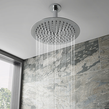 Cruze Ultra Thin Round Shower Head with Short Vertical Arm - 300mm Profile Large Image