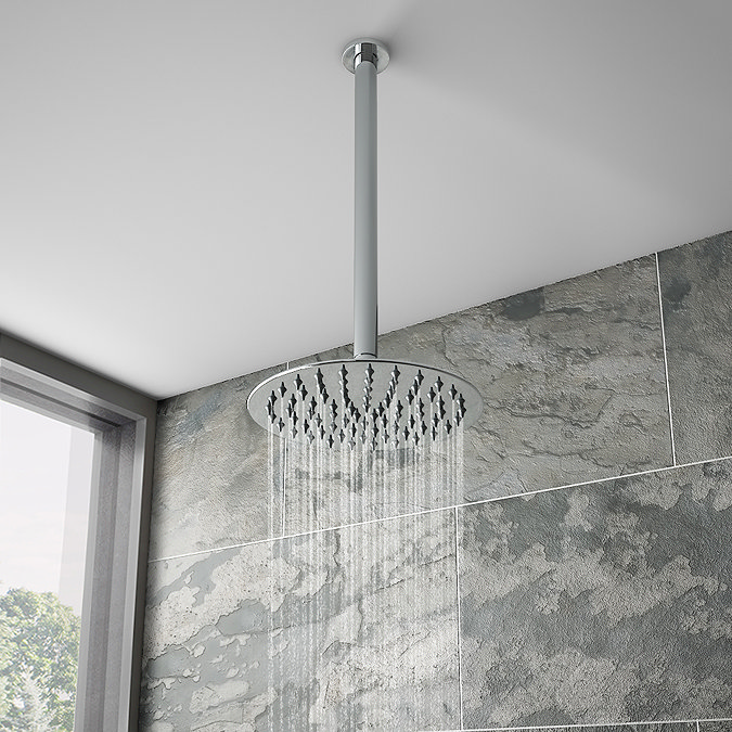 Cruze Ultra Thin Round Shower Head with Vertical Arm - 200mm Large Image