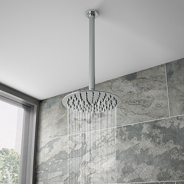 Cruze Ultra Thin Round Shower Head with Vertical Arm - 200mm Profile Large Image