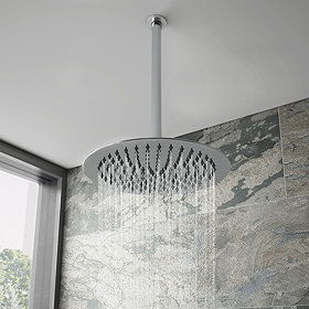 Cruze Ultra Thin Round Shower Head with Vertical Arm - 300mm Large Image