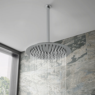 Cruze Ultra Thin Round Shower Head with Vertical Arm - 300mm Profile Large Image