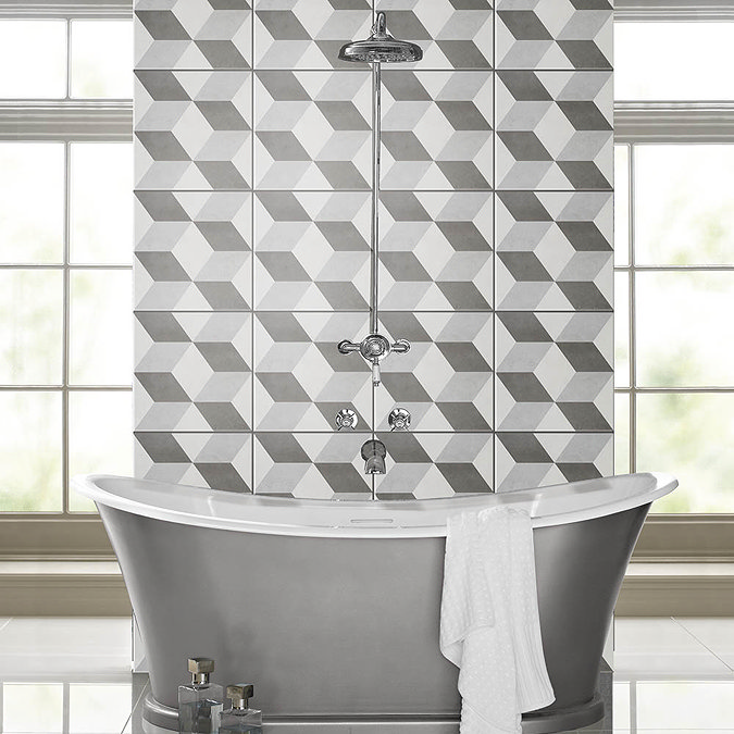 Cube Grey Patterned Floor Tiles - 331 x 331mm Standard Large Image