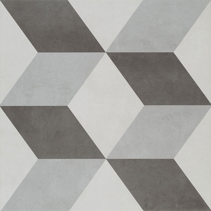 Cube Grey Patterned Floor Tiles - 331 x 331mm Large Image