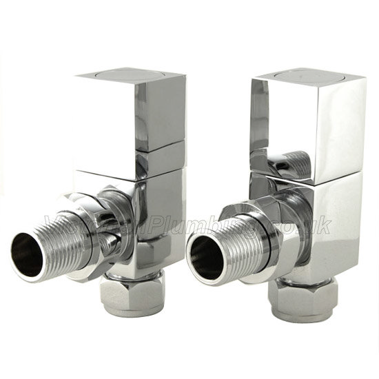 Cubex Square Radiator Valves - Angled at Victorian Plumbing UK