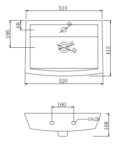 Cubo 520mm Basin (1 Tap Hole)