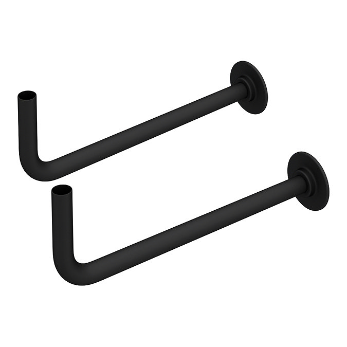 Curved Angled Matt Black Brass Tubes with Wall Plates for Radiator Valves (Pair) Large Image