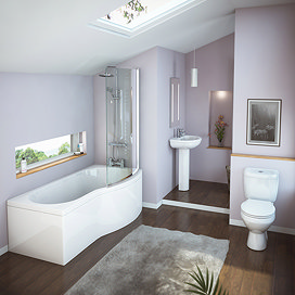 Curved Modern Shower Bath Suite - Right Hand Option Large Image