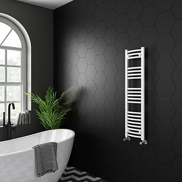 Toreno Heated Towel Rail – White – 300 x 1200mm – Curved Bars