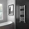 Diamond Curved Heated Towel Rail - W400 x H1000mm - Chrome Profile Large Image