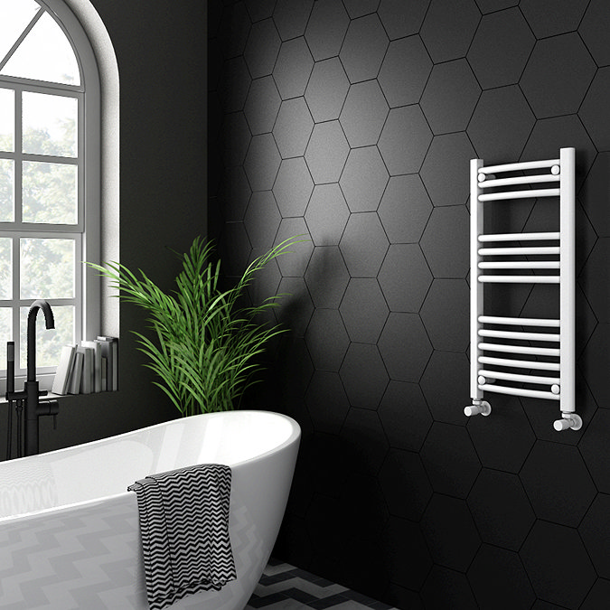 Diamond Curved Heated Towel Rail - W400 x H800mm - White Profile Large Image