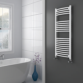 Diamond Curved Heated Towel Rail - W500 x H1200mm - White Large Image