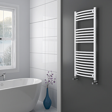 Diamond Curved Heated Towel Rail - W500 x H1200mm - White  Profile Large Image
