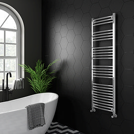Diamond Curved Heated Towel Rail - W500 x H1600mm - Chrome Large Image