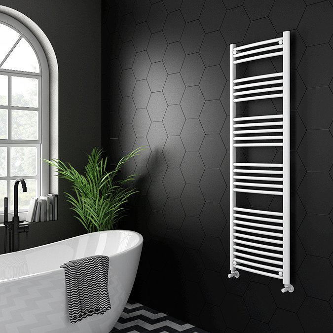 Diamond Curved Heated Towel Rail - W500 x H1600mm - White Large Image