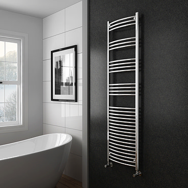 Diamond Curved Heated Towel Rail - W500 x H1800mm - Chrome  Profile Large Image