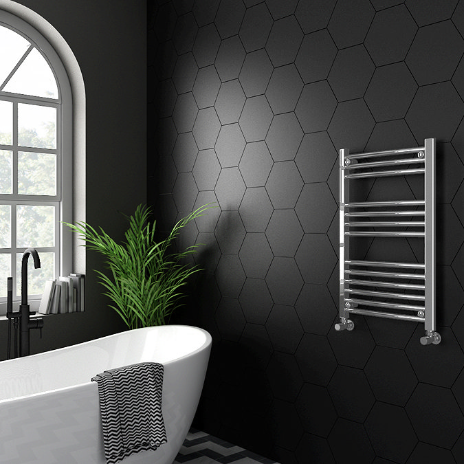 Diamond Curved Heated Towel Rail - W500 x H800mm - Chrome Profile Large Image